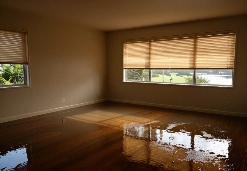 Waterlogged carpet in Oyster Bay home before drying